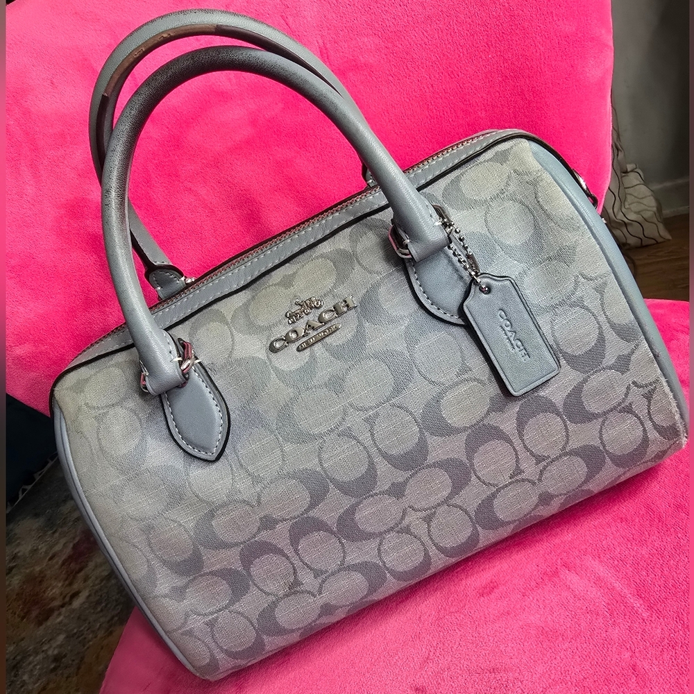 Coach Rowan Satchel In Cornflower Blue Signature Jacquard